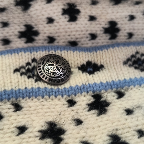 L.L. Bean Cream and Black Blue Nordic Fair Isle 100% Lambswool Cardigan Sz XL Wo - Picture 12 of 17